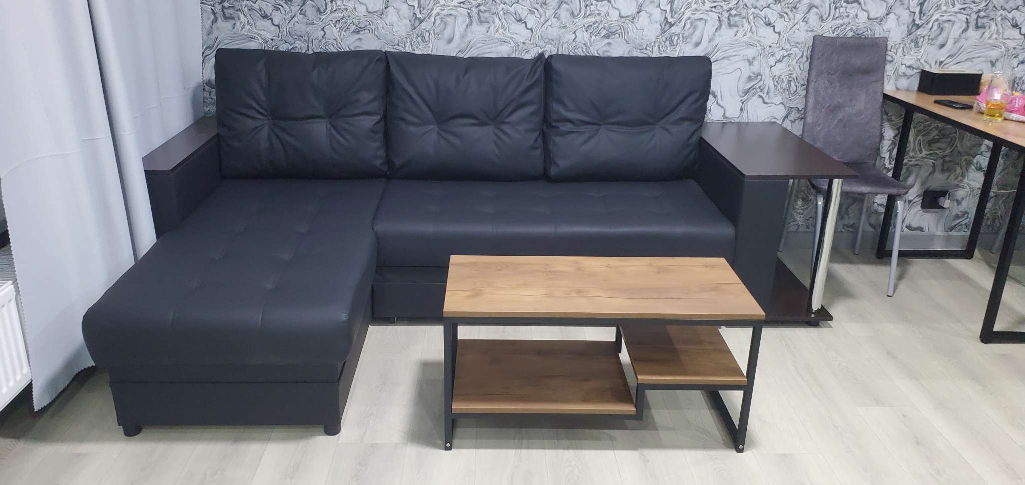 Фотография покупателя товара Диван угловой «Атлант», со столиком ЛДСП, экокожа, цвет бежевый - Фото 1