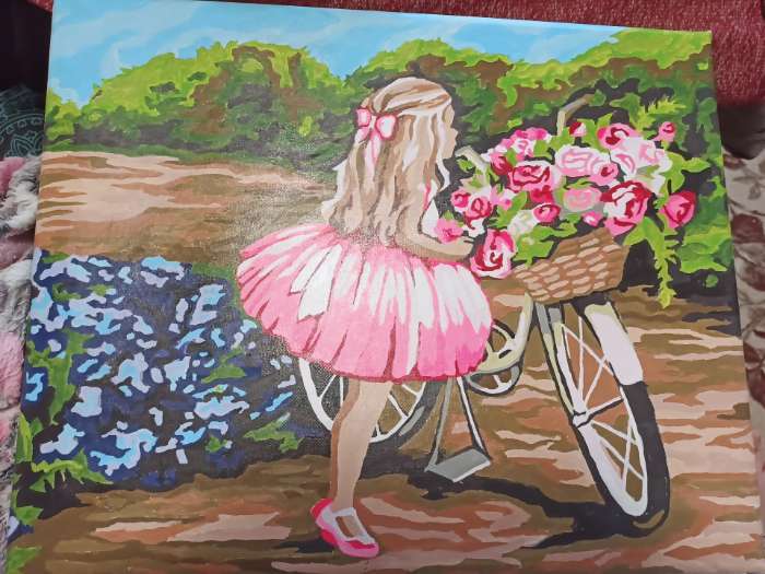 Фотография покупателя товара Картина по номерам на холсте с подрамником «Девочка с велосипедом» 40 × 50 см - Фото 8