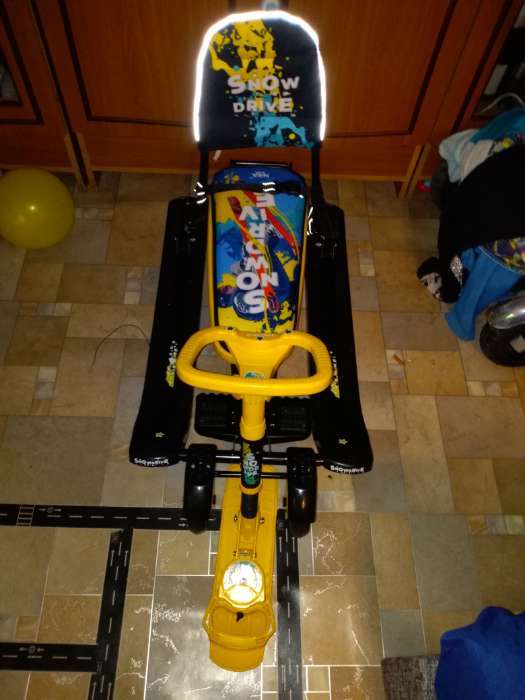Фотография покупателя товара Снегокат с колёсами «Тимка спорт 6» Winter sport, ТС6/WS, с родительской ручкой, со спинкой и ремнём безопасности, цвет жёлтый/чёрный