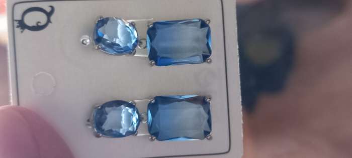 Фотография покупателя товара Серьги со стразами «Весна» овал квадрат, синие в серебре - Фото 1