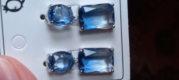 Фотография покупателя товара Серьги со стразами «Весна» овал квадрат, синие в серебре - Фото 2