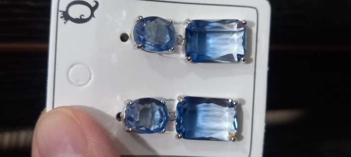 Фотография покупателя товара Серьги со стразами «Весна» овал квадрат, синие в серебре - Фото 4