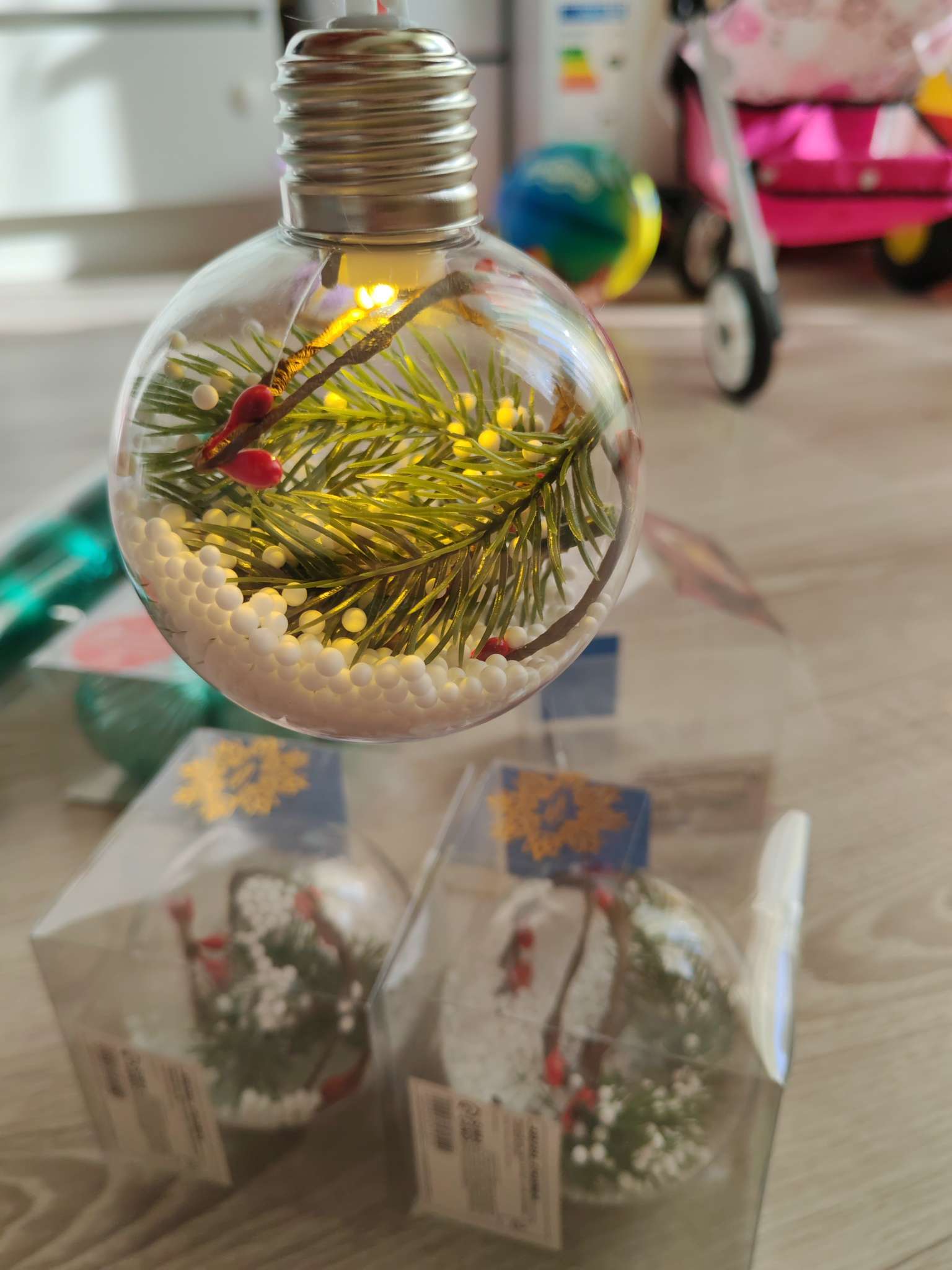 Фотография покупателя товара Ёлочный шар «Новый год», 1 LED, от батареек, свечение тёплое белое - Фото 1