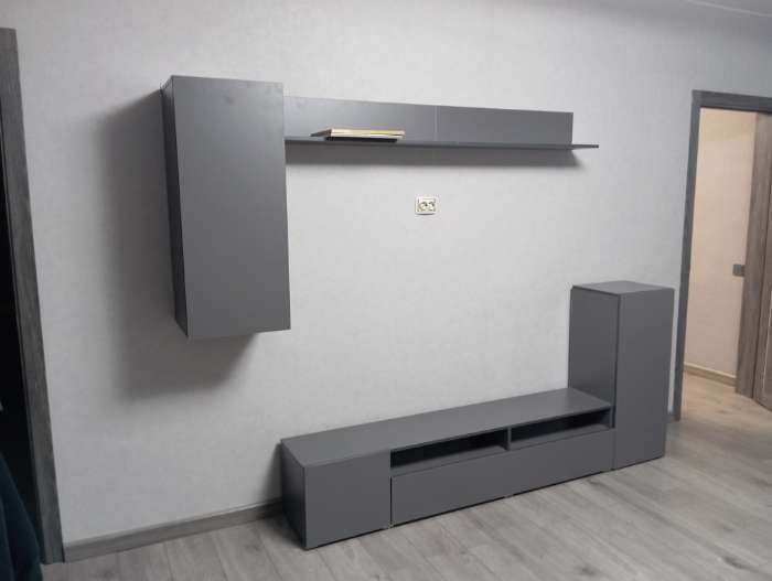 Фотография покупателя товара Гостиная под телевизор «Лира», 2130×1680×350 мм, цвет серый графит - Фото 3