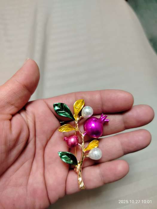 Фотография покупателя товара Брошь «Ветвь гранатовая», цвет красно-зелёный в золоте - Фото 1