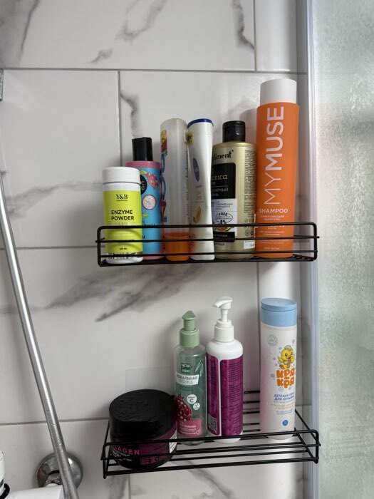 Фотография покупателя товара Полка на липучке Доляна, 26.5×11×5 см, чёрная - Фото 1