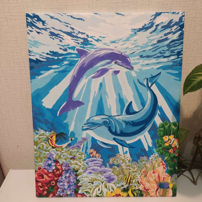 Фотография покупателя товара Картина по номерам на холсте с подрамником «Дельфины-друзья», 40×50 см - Фото 1