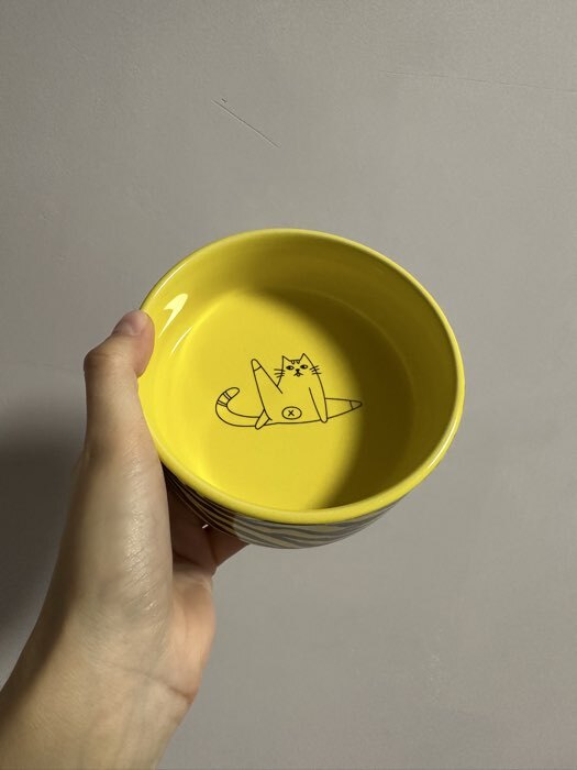 Фотография покупателя товара Миска «Дерзкий кот», 250 мл, 11.5×11.5×4.5 см, керамика, жёлтая, чёрная - Фото 2