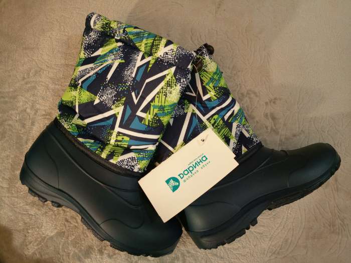 Фотография покупателя товара Сапоги зимние детские из ЭВА с комбинированным верхом синий, размер 28-29 - Фото 5