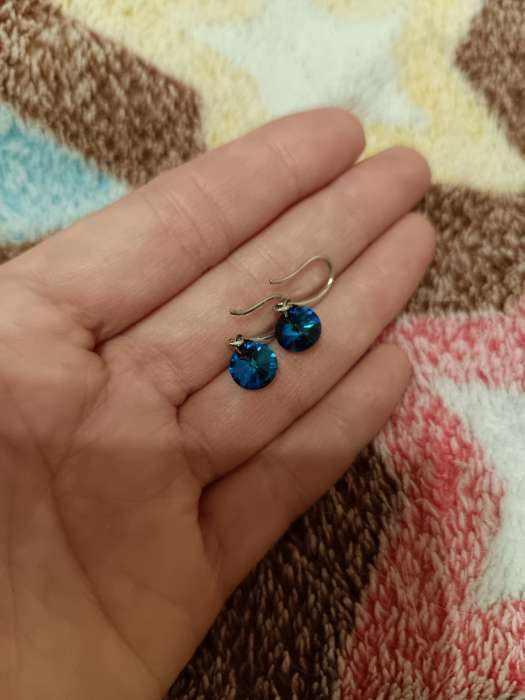 Фотография покупателя товара Серьги со стразами «Элит» мини, цвет синий в серебре - Фото 1