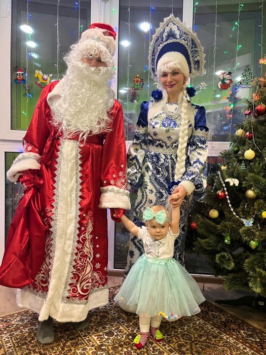 Фотография покупателя товара Карнавальный костюм "Дед Мороз", сатин, шуба, шапка, варежки, р. 54-56, рост 188 см, цвет синий - Фото 1