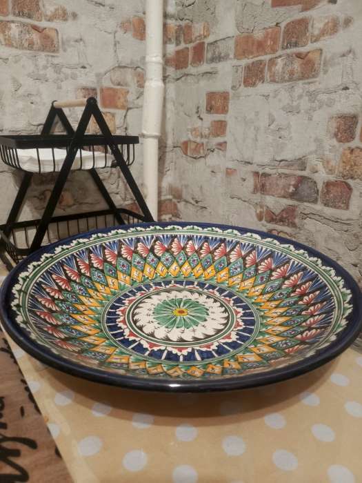 Фотография покупателя товара Ляган узбекский Риштанская керамика «Узоры», для плова, d=33 см, глубокий, синий - Фото 1