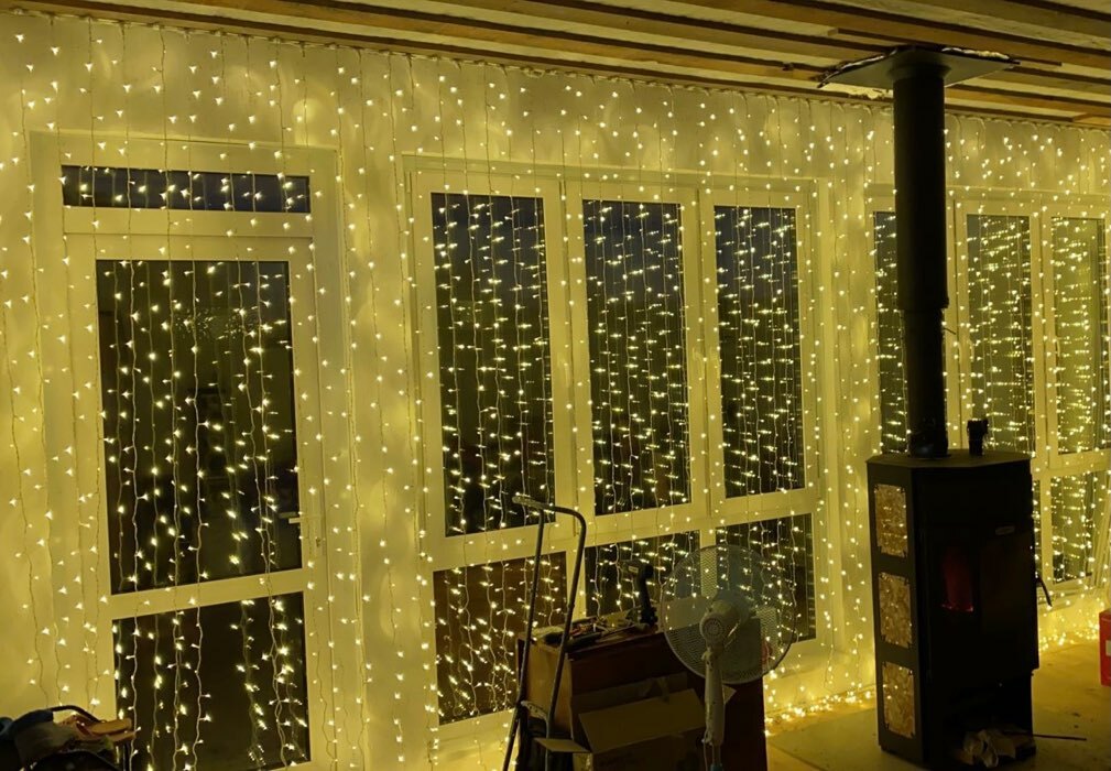 Фотография покупателя товара Гирлянда «Занавес» 2 × 9 м, IP44, УМС, белая нить, 1800 LED, свечение белое, 220 В - Фото 1