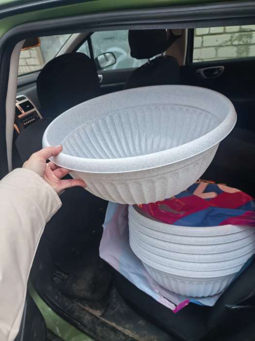 Фотография покупателя товара Кашпо-миска для цветов IDEA «Ливия», 11.5 л, d=40 см, мраморное - Фото 1