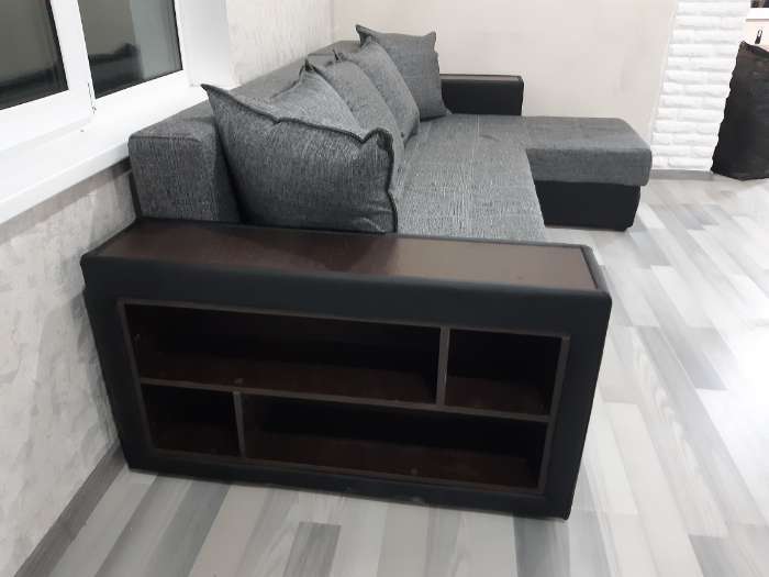 Фотография покупателя товара Угловой диван «Дубай», еврокнижка, правый угол, цвет серая рогожка / чёрная экокожа - Фото 27