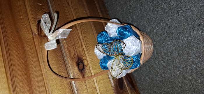 Фотография покупателя товара Корзина плетёная для хранения, 13×13×9.5 см, ручка h=18.5 см, бамбук, оранжевая - Фото 1