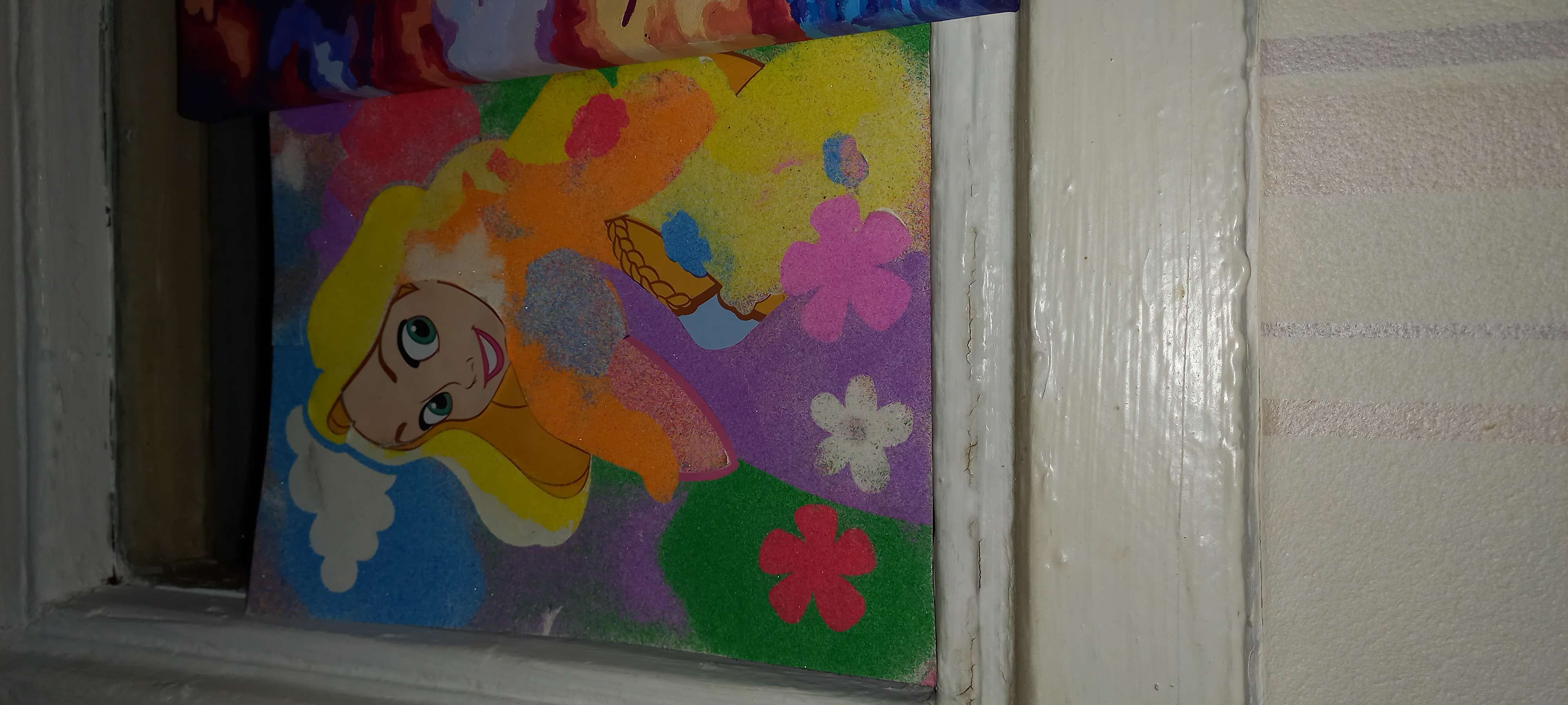 Фотография покупателя товара Набор для творчества: фреска песком с блёстками (9 цветов), "Рапунцель", Принцессы - Фото 1