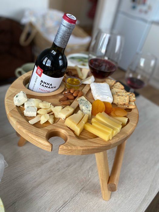 Фотография покупателя товара Столик - поднос для вина с менажницей и складными ножками Adelica, на 3 персоны, d=32×2,8 см, берёза - Фото 15