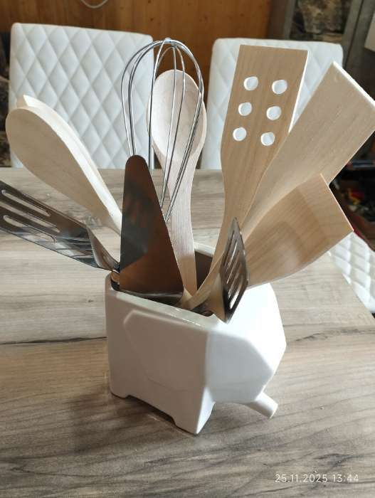 Фотография покупателя товара Кухонные принадлежности BellaTenero «Слонёнок», 5 предметов, на подставке, фарфор, белые - Фото 2