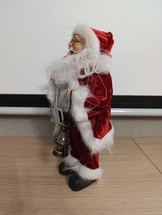 Фотография покупателя товара Дед Мороз под ёлку «Зимнее волшебство. Новогодняя игрушка в полосатой шубе, с подарками», 30 см - Фото 4