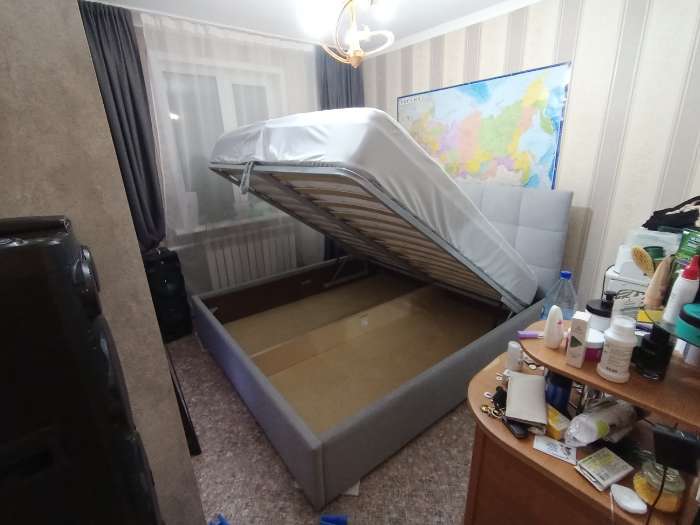 Фотография покупателя товара Кровать двуспальная «Фрейм КЛЕТКА», спальное место 1400×2000 мм, ткань вивальди 34, цвет графит - Фото 1