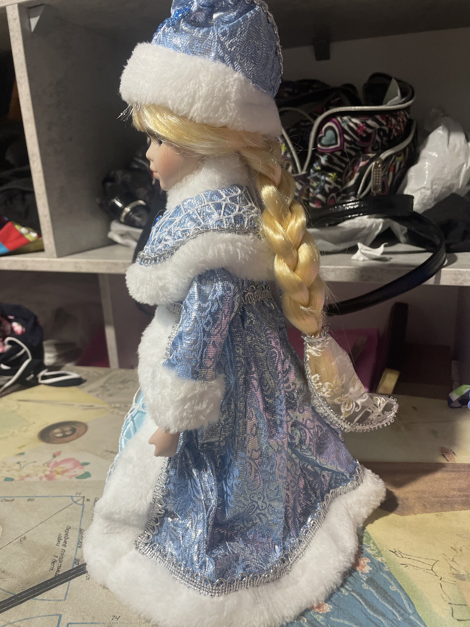 Фотография покупателя товара Снегурочка под ёлку «Зимнее волшебство. В шубе с узором-паутинка», 34 см, голубой - Фото 4