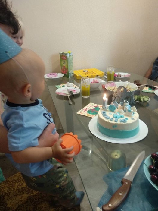 Фотография покупателя товара Набор для праздника «1 годик», малыш, топпер, колпак, цвет голубой - Фото 4