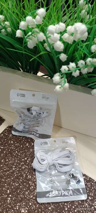 Фотография покупателя товара Шнурки для обуви, пара, плоские, с фиксаторами, эластичные, 8 мм, 100 см, белые - Фото 3