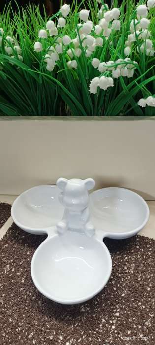 Фотография покупателя товара Менажница Доляна «Мишка Отто», 20.5×10 см, 3 ячейки, доломит, белая - Фото 2