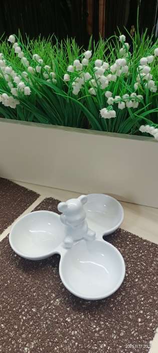 Фотография покупателя товара Менажница Доляна «Мишка Отто», 20.5×10 см, 3 ячейки, доломит, белая - Фото 3