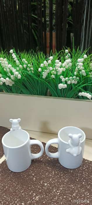 Фотография покупателя товара Кружки Доляна «Мишка Отто», 290 мл, 11.5×8×13.5 см, набор 2 шт., доломит, белые - Фото 2