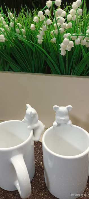 Фотография покупателя товара Кружки Доляна «Мишка Отто», 290 мл, 11.5×8×13.5 см, набор 2 шт., доломит, белые - Фото 3