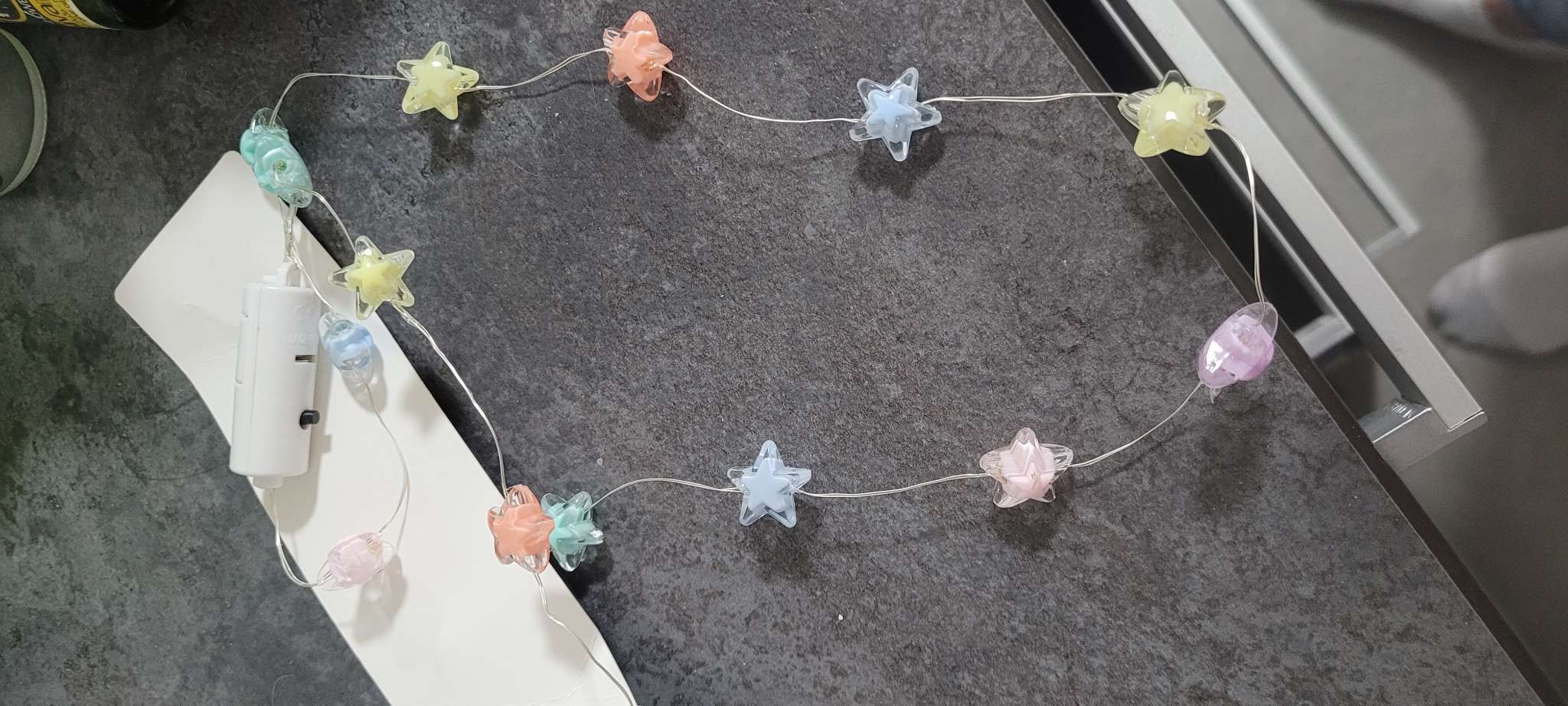 Фотография покупателя товара Светодиодные бусы «Звездочки», 80 см, LED(1608)-16-4.6V, AG13×3 (в компл.), 3 режима свечение тёплое белое - Фото 1