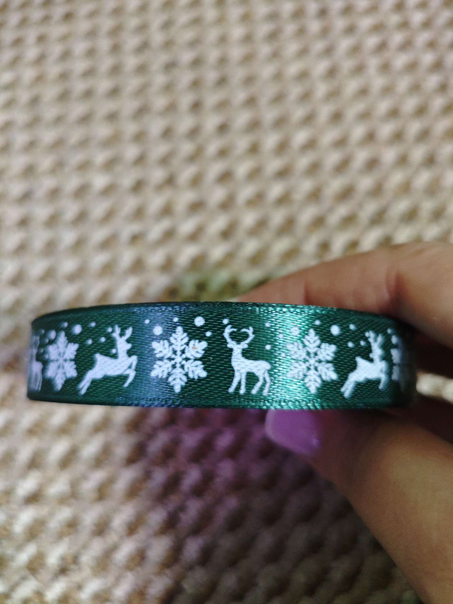 Фотография покупателя товара Лента атласная «Олени», 15 мм, 23±1 м, зелёная - Фото 2