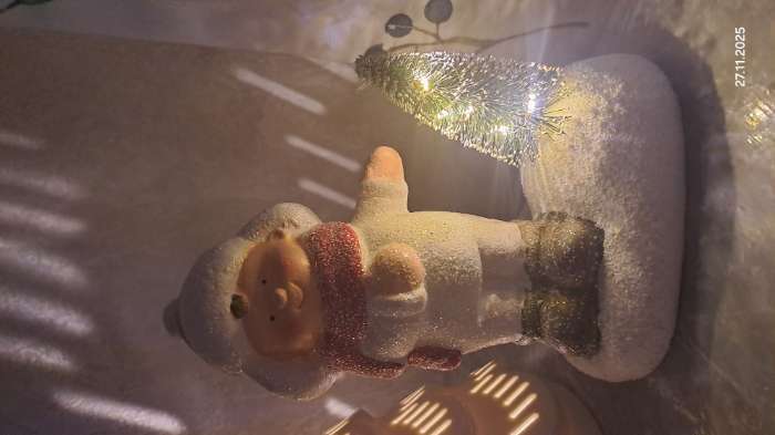 Фотография покупателя товара Фигурка светящаяся керамика «Малышка в красном платьице у ёлочки», 11.7×7×16 см - Фото 1