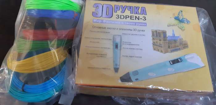 Фотография покупателя товара Комплект 3Д ручка с дисплеем голубая + пластик PLA 10 цветов по 10 метров - Фото 2