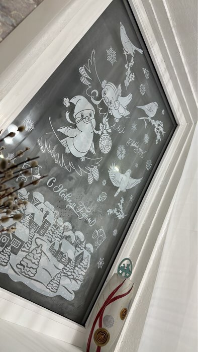 Фотография покупателя товара Наклейки на окна многоразовые «Новогодние снежинки», 33×50 см - Фото 1