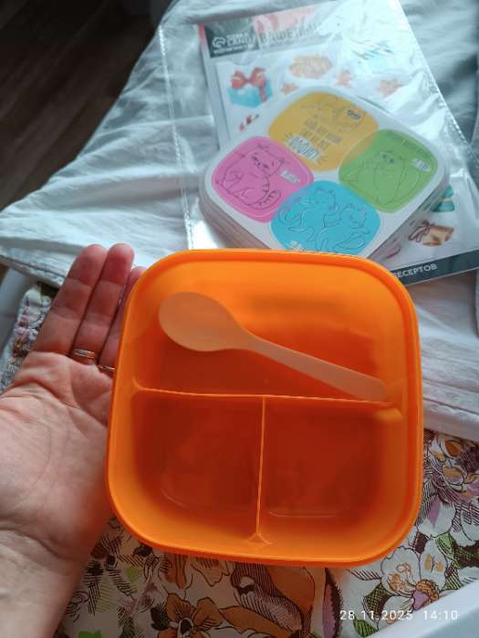 Фотография покупателя товара Ланч - бокс квадратный с секциями и ложкой «Фламинго», 400 мл - Фото 9