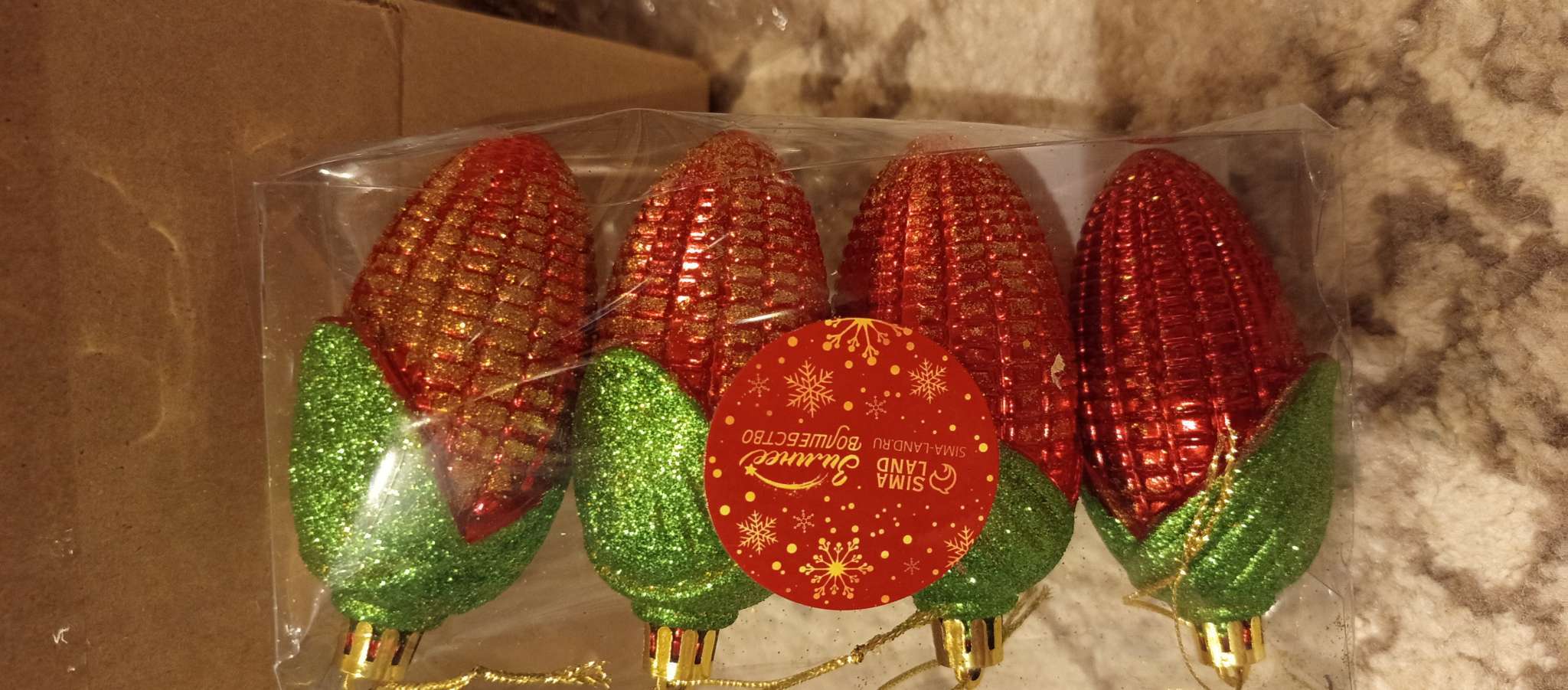 Фотография покупателя товара Ёлочные игрушки 4 шт. «Кукуруза колор» 10×4 см, красный - Фото 3