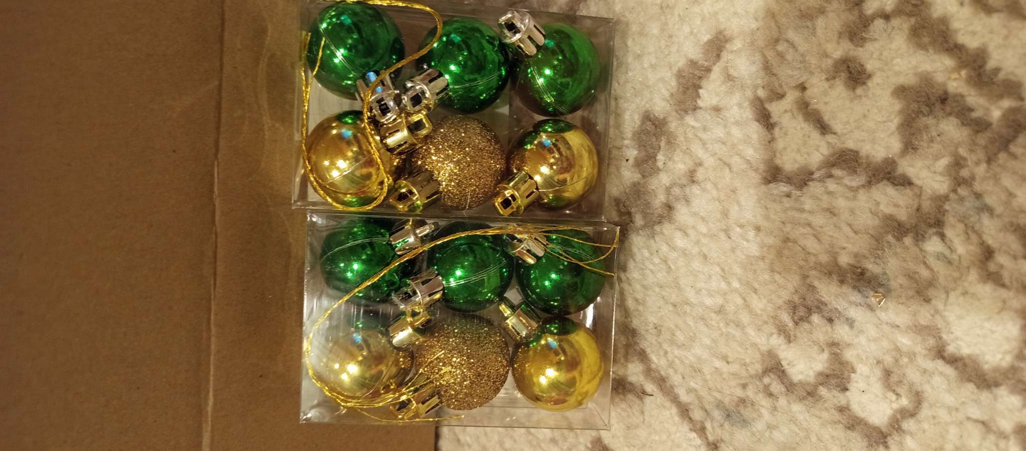 Фотография покупателя товара Шары ёлочные новогодние, пластик, d=3 см, 6 шт., золотые, зелёные - Фото 1