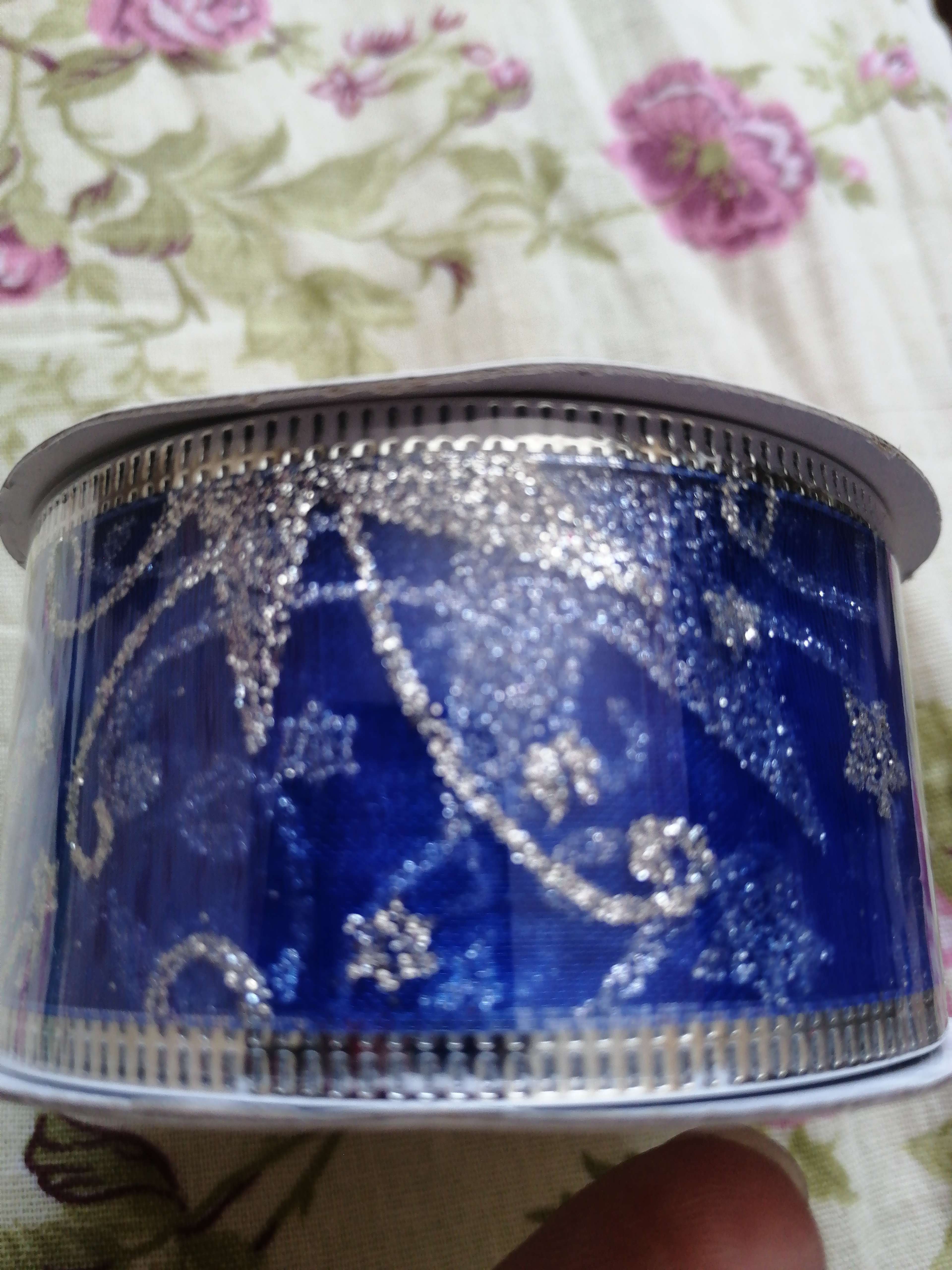 Фотография покупателя товара Лента капроновая с металлической нитью «Звёзды и вьюнки», 38 мм × 2,7 ± 0,5 м, цвет синий/серебряный - Фото 1