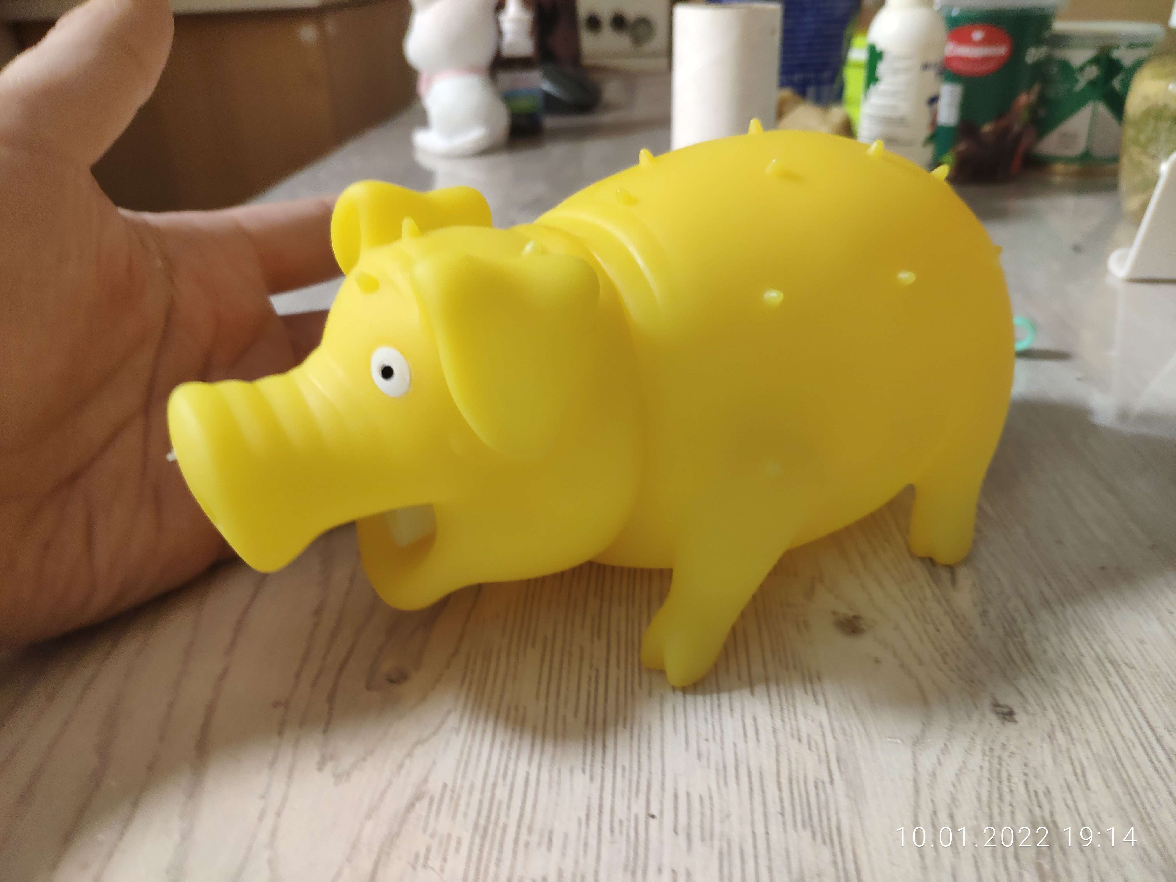Фотография покупателя товара Игрушка пищащая "Весёлая свинья" для собак, хрюкающая, 19 см, жёлтая - Фото 4