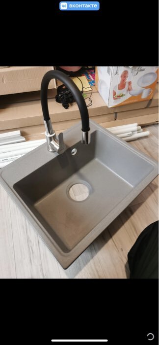 Фотография покупателя товара Мойка кухонная из камня Uperwood ECON UPD-408, 003, прямоугольная, цвет 003 серая матовая - Фото 1