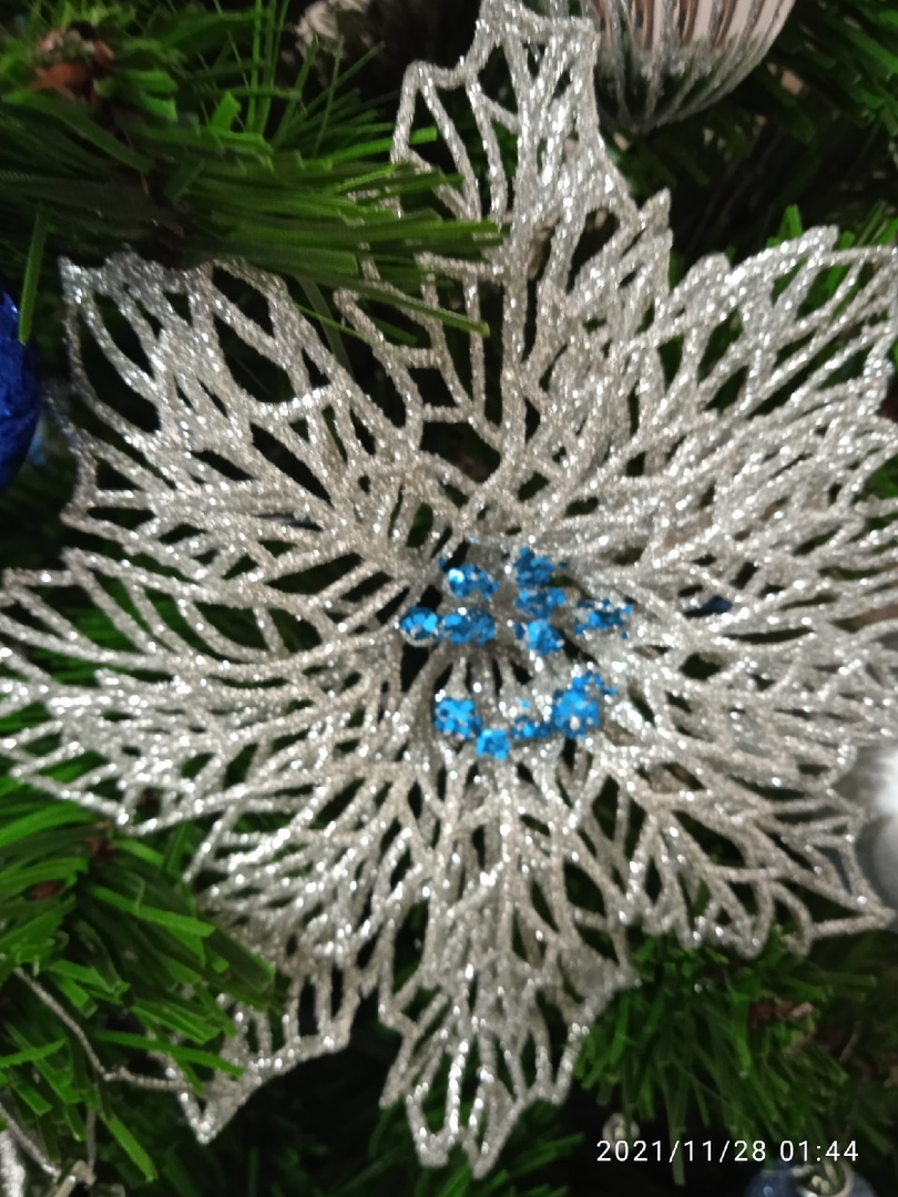 Фотография покупателя товара Украшение ёлочное "Ажурный цветок" (набор 2 шт) 14 см, серебро