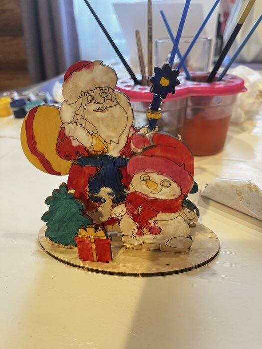 Фотография покупателя товара Заготовки для творчества. Роспись по дереву «Дед Мороз и снеговик» - Фото 4