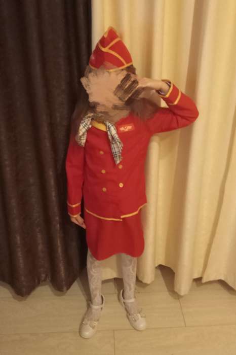 Фотография покупателя товара Детский карнавальный костюм "Стюардесса", юбка, пилотка, пиджак, 4-6 лет, рост 110-122 см - Фото 1