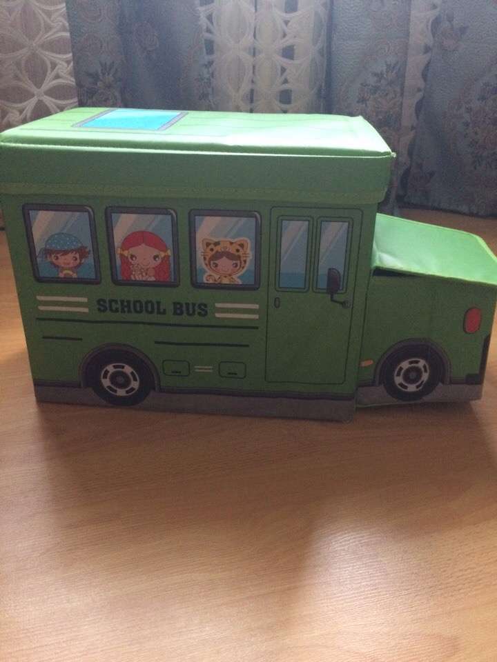 Фотография покупателя товара Короб стеллажный для хранения с крышкой Доляна «Школьный автобус», 55×26×32 см, 2 отделения, цвет зелёный
