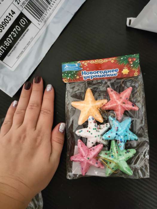 Фотография покупателя товара Ёлочные игрушки 6 шт. «Зимнее волшебство. Радужные звёзды - магия» пластик, 5 см, МИКС - Фото 1