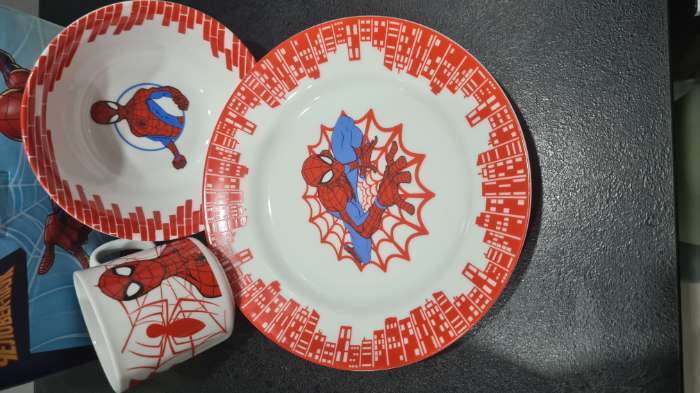 Фотография покупателя товара Набор посуды, 3 предмета: тарелка Ø 16,5 см, миска Ø 14 см, кружка 200 мл, "Ты - супергерой", Человек-паук - Фото 1