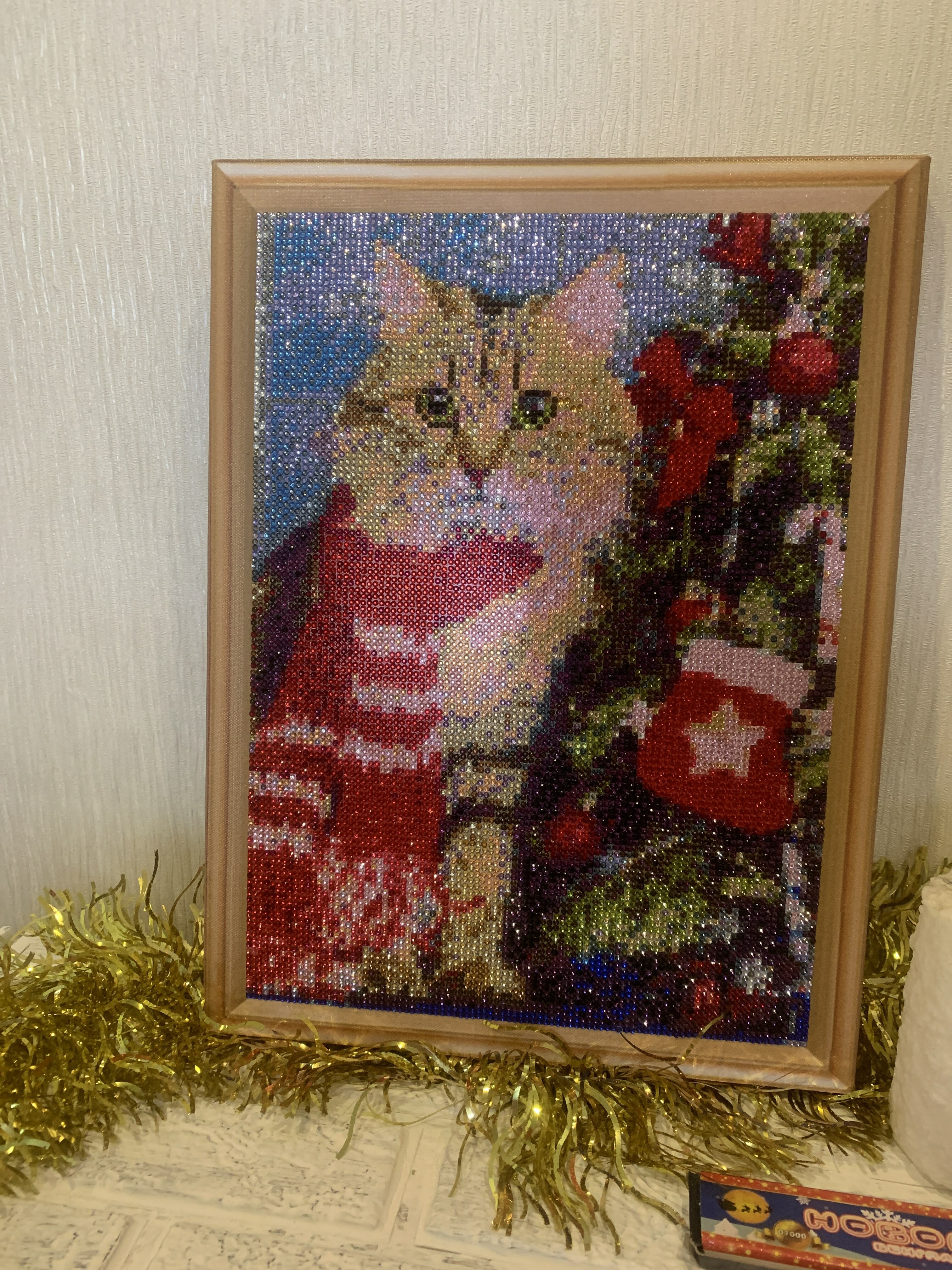 Фотография покупателя товара Алмазная мозаика 30×40 см, c подрамником, с полным заполнением, 28 цв. «Милый новогодний котик» - Фото 1